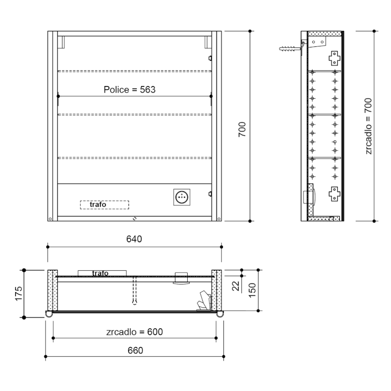 ALIX galerka s LED osvětlením 66x70x17,5cm, levá/pravá, dub stříbrný AX166-0011